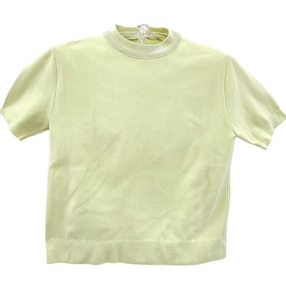 Chartreuse Green Vintage Knit Zipper Back‎ Short Sleeve  Mock Neck Sweater
